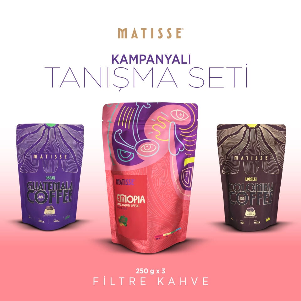 Matisse Dünya Kahveleri Tanışma Seti – Etiyopya, Guatemala & Colombia 250g x 3