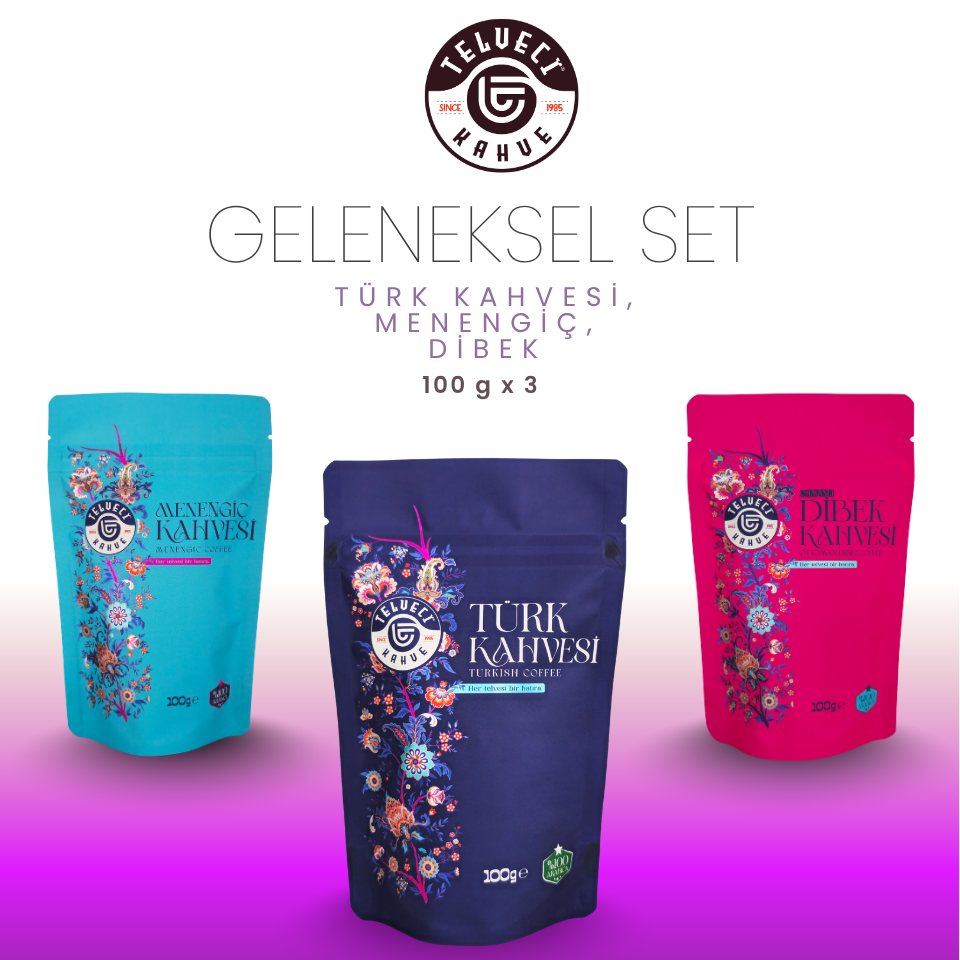 3'lü Kahve Seti - Türk Kahvesi, Dibek ve Menengiç Kahvesi - 3 x 100 gr